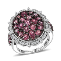 D'Joy Ouro Fino Rubellite and Moissanite 3.80 ctw Floral Bloom Ring in Rhodium Over Sterling Silver