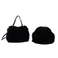 Tamsy Black Solid Bucket Fur Hat Set with Bag (9.45"×7.09")