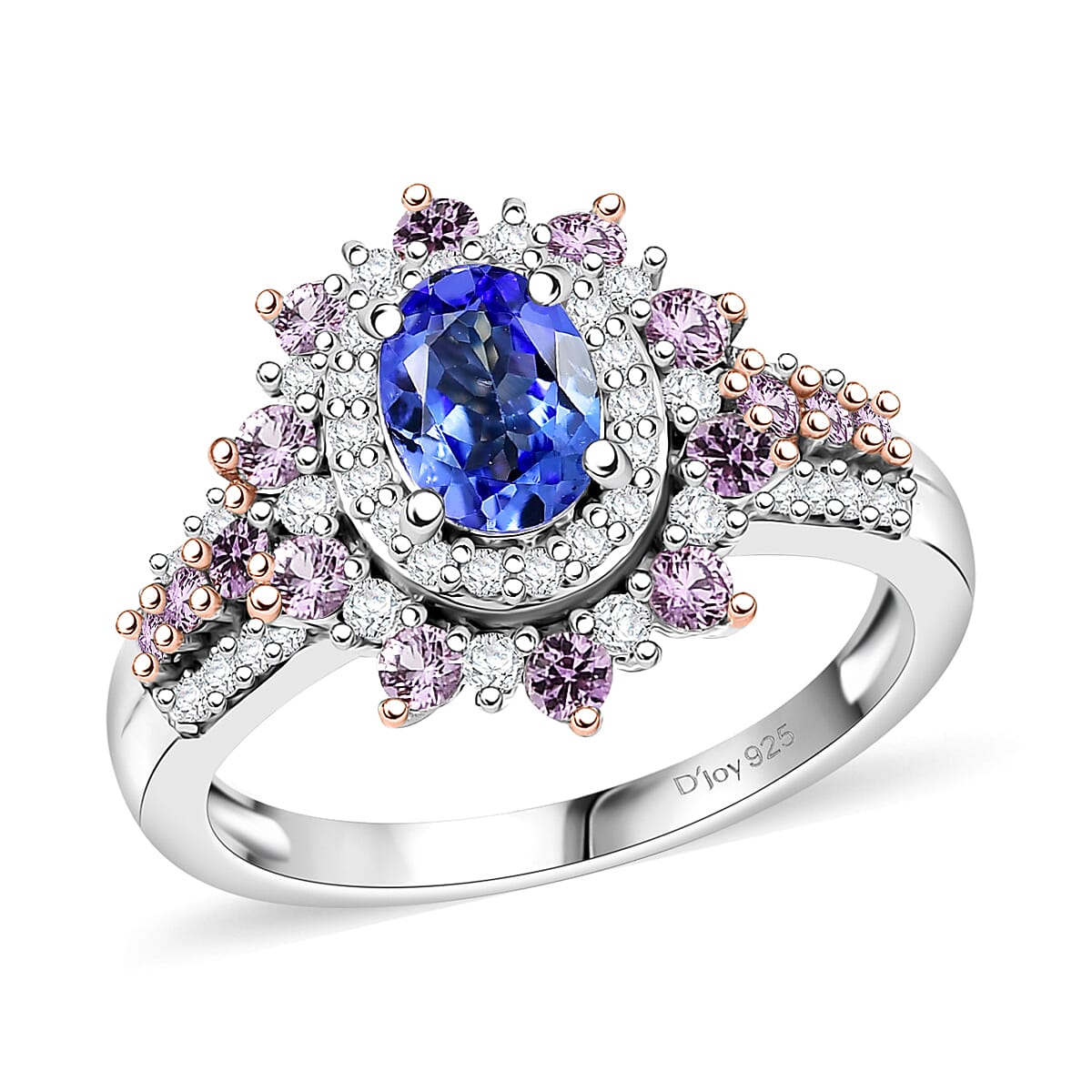 D'Joy Premium Tanzanite, Multi Gemstone Ring in Rhodium Over Sterling Silver (Size 10.0) 1.75 ctw