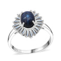 D'Joy Premium Blue Star Sapphire (DF) and Moissanite 3.15 ctw Ring in Rhodium Over Sterling Silver (Size 10) - Sticky add to cart bar