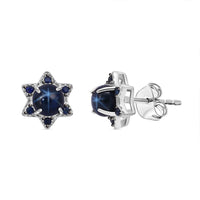 D'Joy Premium Blue Star Sapphire (DF) and Blue Sapphire 1.75 ctw Stud Earrings in Rhodium Over Sterling Silver