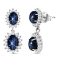 D'Joy Premium Blue Star Sapphire (DF) and White Zircon 5.75 ctw Earrings in Rhodium Over Sterling Silver - Sticky add to cart bar