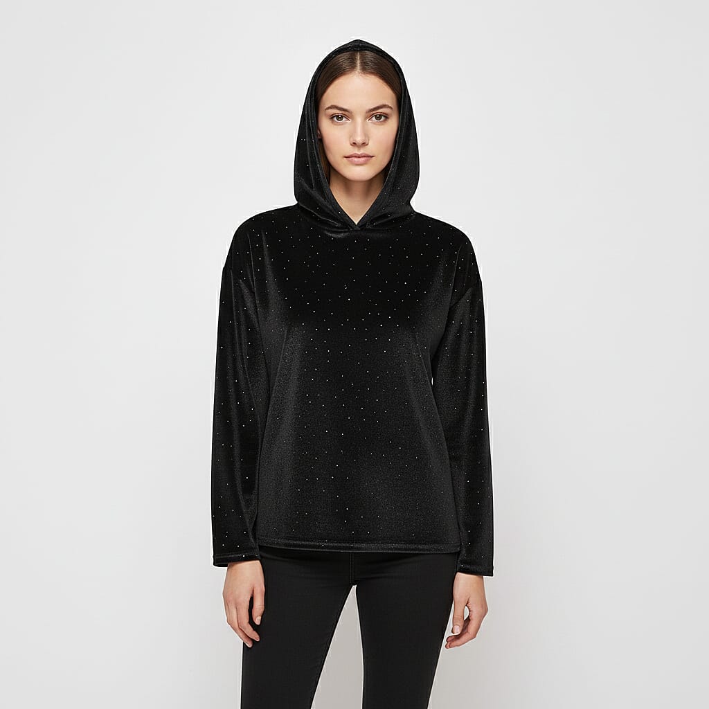 Tamsy Black Crystal Embedded Glitter Top with Goodie - One Size Fits Most
