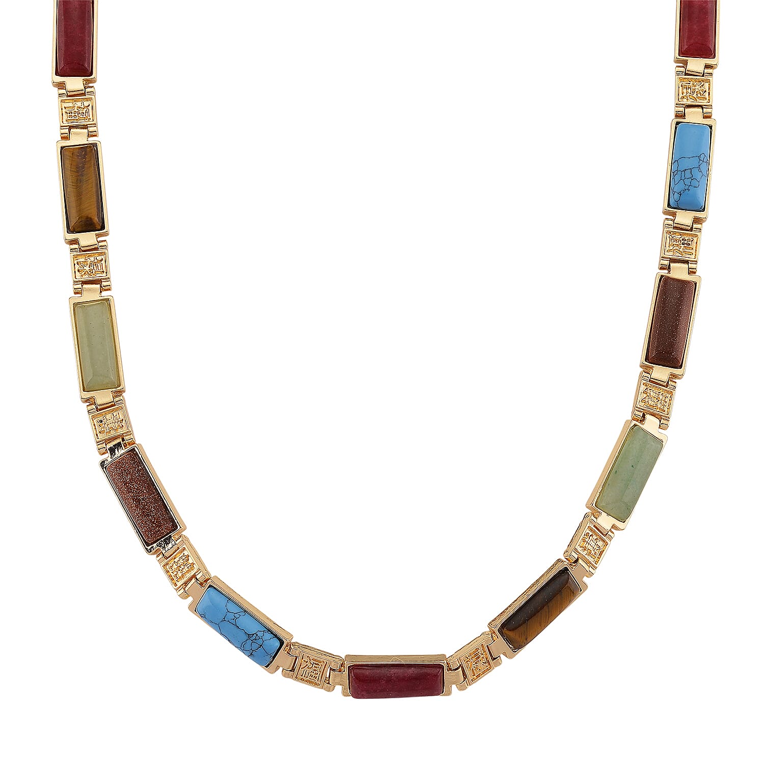 Multi Gemstone Necklace (16.5 Inches) in Goldtone 50.00 ctw