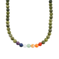 Connemara Marble with Multi Gemstone 340.00 ctw Seven Chakra Beaded Necklace in Stainless Steel 21 Inches
