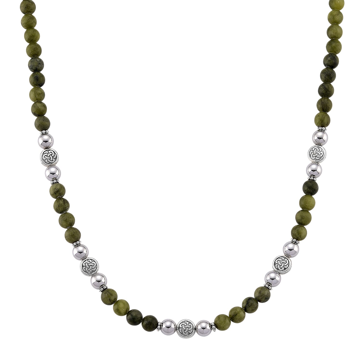Connemara Marble and Terahertz 330.00 ctw Celtic Harmony Beaded Necklace in Silvertone 19-21 Inches