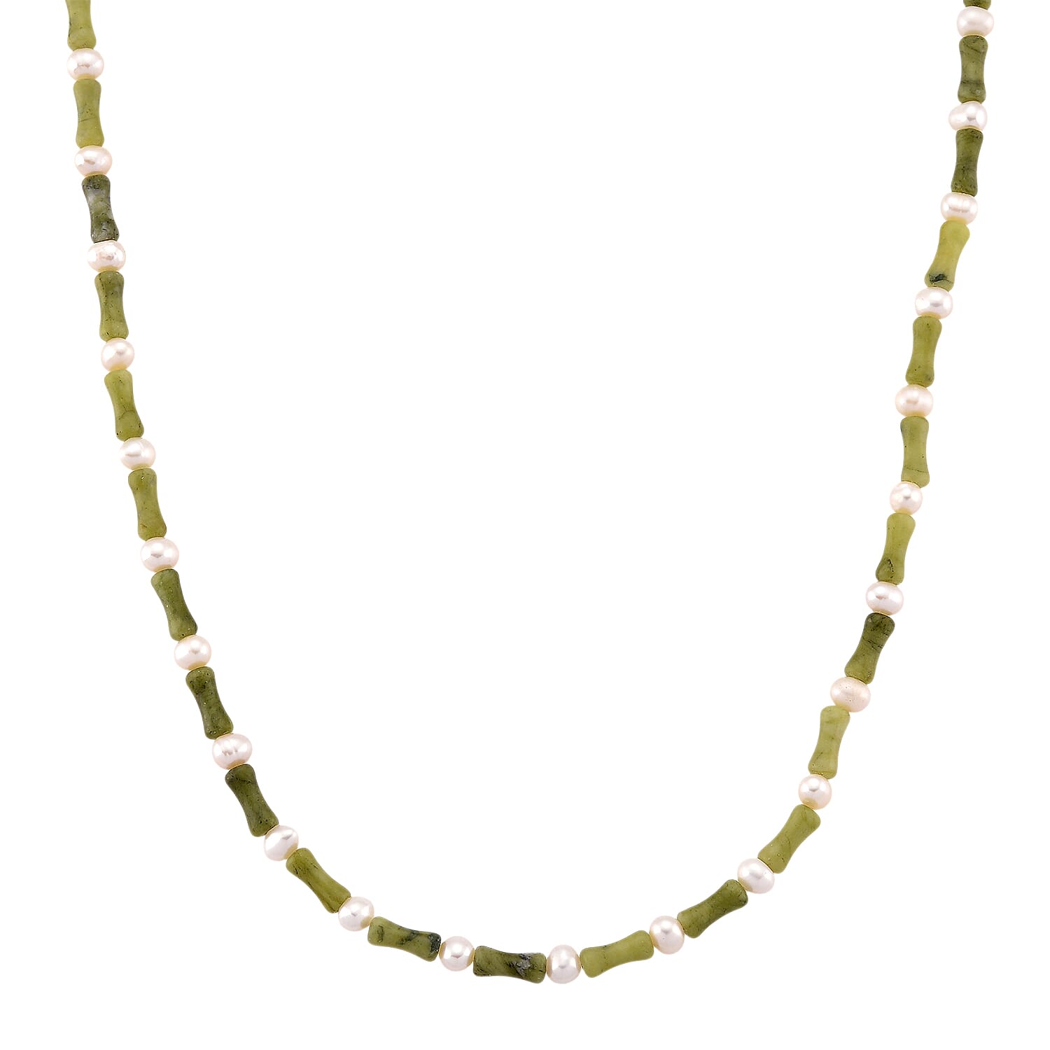 Connemara Marble 50.00 ctw and Freshwater Pearl Irish Necklace in Goldtone 18-20 Inches
