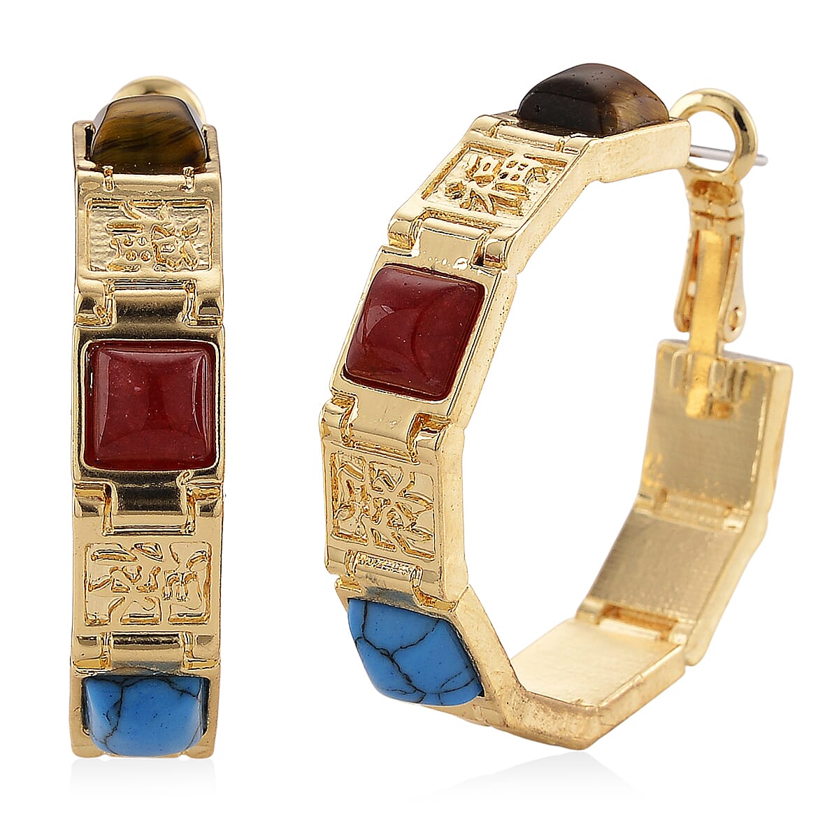 Multi Gemstone Hoop Earrings in Goldtone 5.00 ctw
