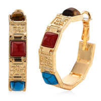 Multi Gemstone Hoop Earrings in Goldtone 5.00 ctw