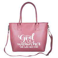 Passage Red I Am Loved Print Faux Leather Tote Bag (18.09"x11.02"x5.12") with Shoulder Strap