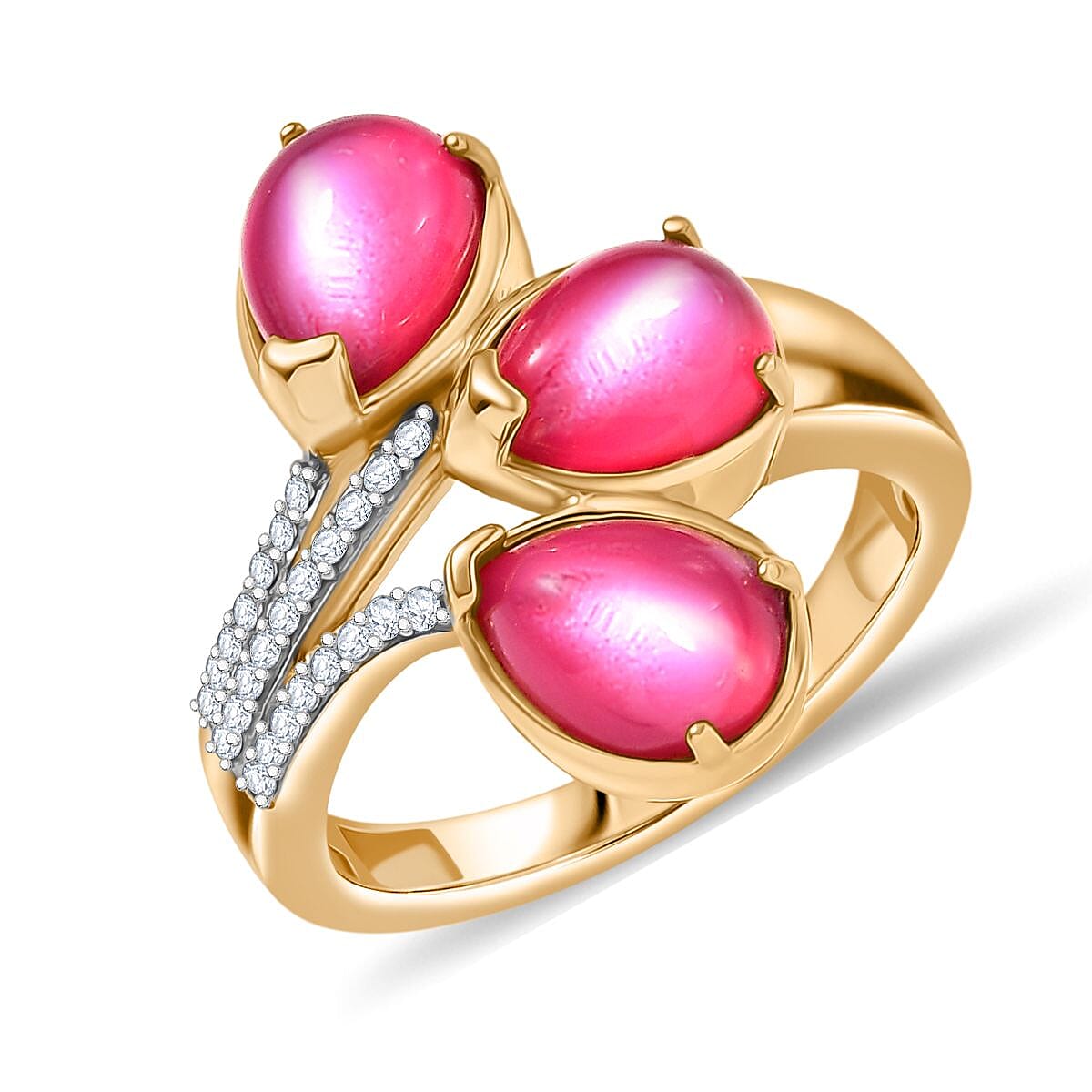 D'Joy Mulberry Moonstone and White Zircon 3.90 ctw Ring in 18K YG Over Sterling Silver (Size 5.5)