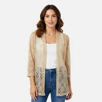 BRITANY BLACK White Long Sleeve Lace Sequin Cardigan - L