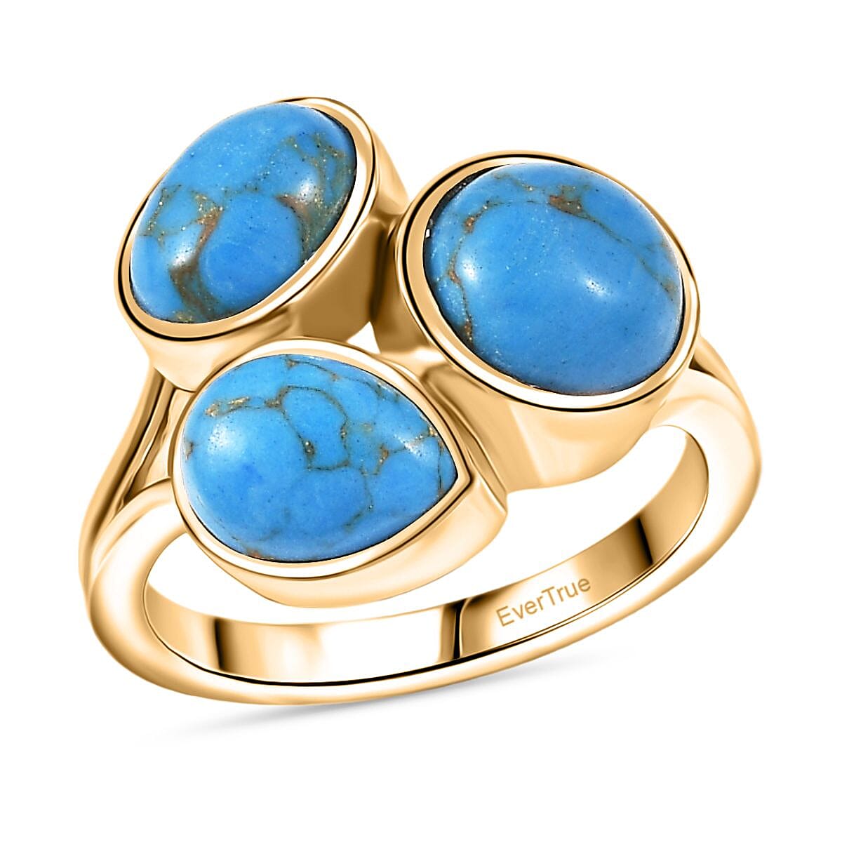 EverTrue Mojave Blue Turquoise 4.50 ctw Ring in 18K YG Plated (Size 5.5)
