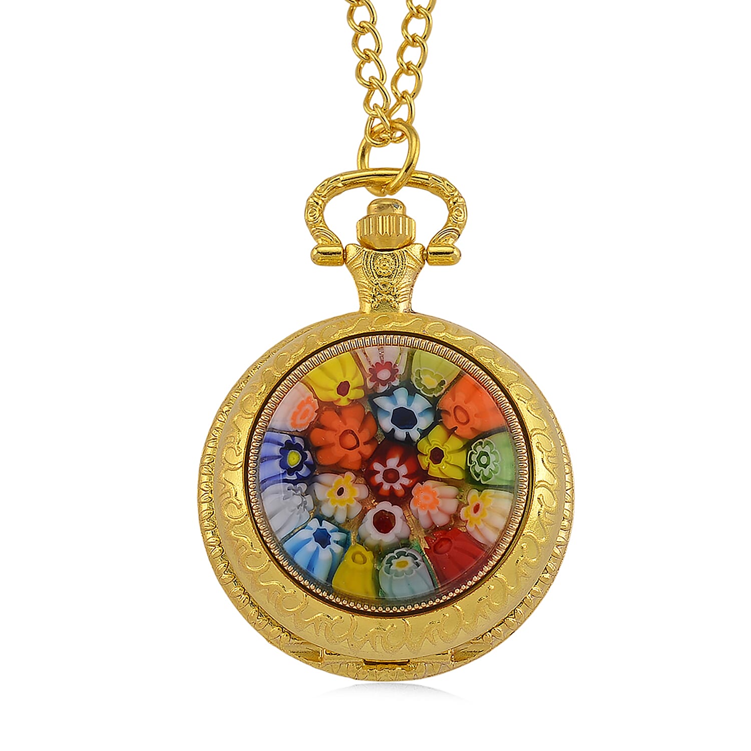 Strada Rotating Blue Murano Style Japanese Movement Pocket Watch with