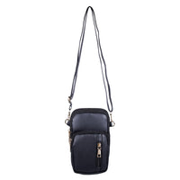 Passage Black Faux Leather Mini Sling Bag (4.33"x7.48"x1.97")
