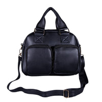Passage Black Faux Leather Satchel Bag with Front Pocket (10.24"x7.48"x3.94")