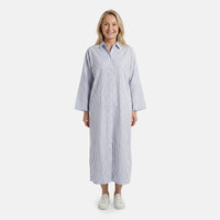 TAMSY-Grey-Sripe Button up Oversized Maxi Shirt Dress - One Size Fits Most