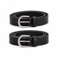 LA Marey Black Croco Genuine Leather Women's Set of 2 Belt (42 inches)