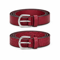 LA Marey Black Croco Genuine Leather Women's Set of 2 Belt (42 inches)