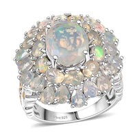 D'Joy Premium Ethiopian Welo Opal Ring in Rhodium Over Sterling Silver (Size 10.0) 5.30 ctw