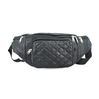 Tamsy Black Genuine Leather Fanny Pack with RFID Protection (17.5"x6.5")
