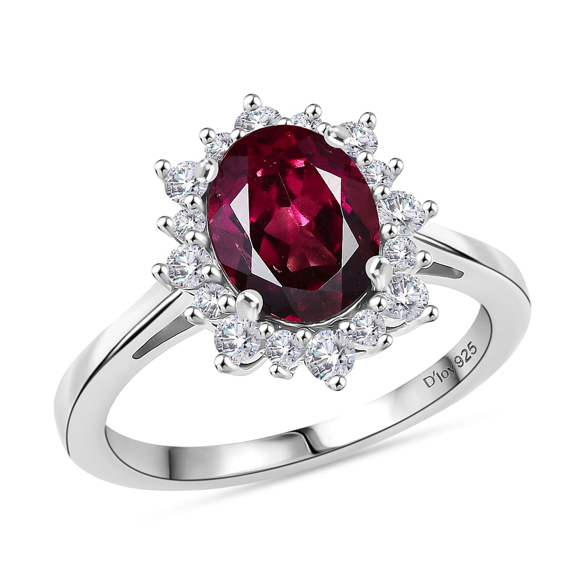 D'Joy Orissa Rhodolite Garnet and White Zircon 2.75 ctw Ring in Platinum Over Sterling Silver (Size 10.0)