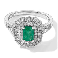 D'Joy Kagem Zambian Emerald, Moissanite Ring in Rhodium Over Sterling Silver (Size 10.0) 1.50 ctw