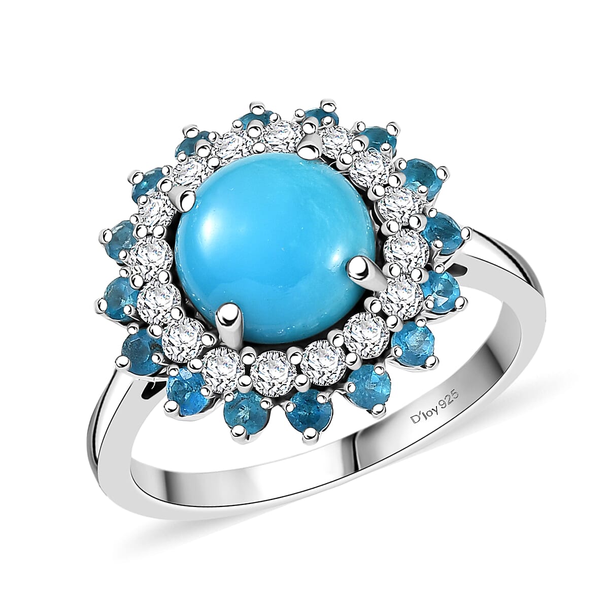 D'Joy Premium Sleeping Beauty Turquoise and Multi Gemstone 3.90 ctw Ring in Rhodium Over Sterling Silver (Size 10.0)