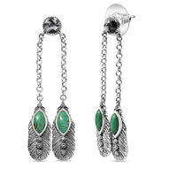 D'Joy Artisan Crafted Tahoe Nevada Turquoise and White Buffalo 5.40 ctw Feather Earrings in Sterling Silver