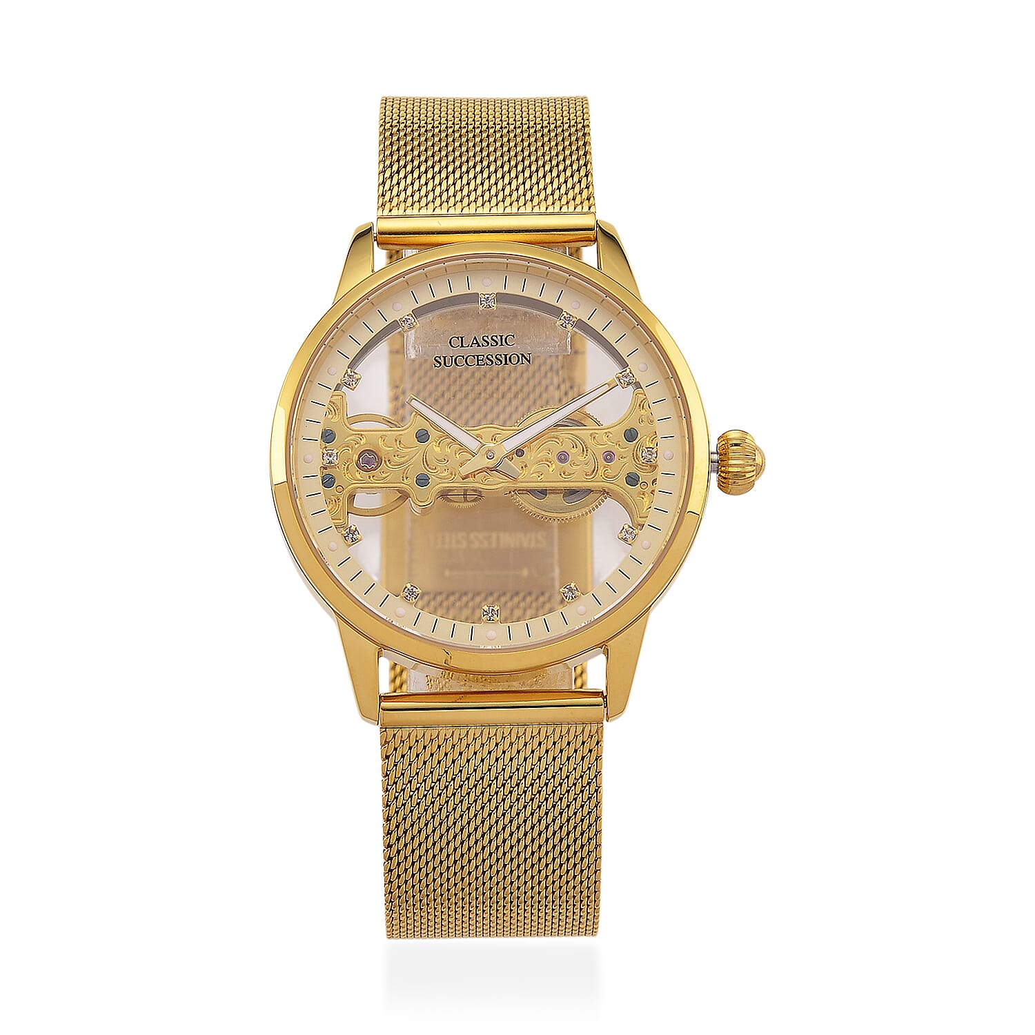 Classic Succession Automatic Mechanical Movement Austrian Crystal Watch in ION Plated YG Stainless Steel