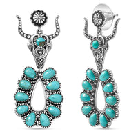 D'Joy Artisan Crafted Tahoe Nevada Turquoise 10.50 ctw Bull Face Earrings in Sterling Silver