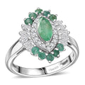 D'Joy Premium Kagem Zambian Emerald, Moissanite Ring in Rhodium Over Sterling Silver (Size 9.0) 1.25 ctw - Sticky add to cart bar