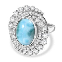 D'Joy Larimar and White Zircon  10.21 ctw Ring in Rhodium Over Sterling Silver (Size 5.5)