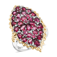 EverTrue Orissa Rhodolite Garnet, White Zircon Ring in 18K YG Plated and Platinum Bond (Size 10.0) 6.50 ctw