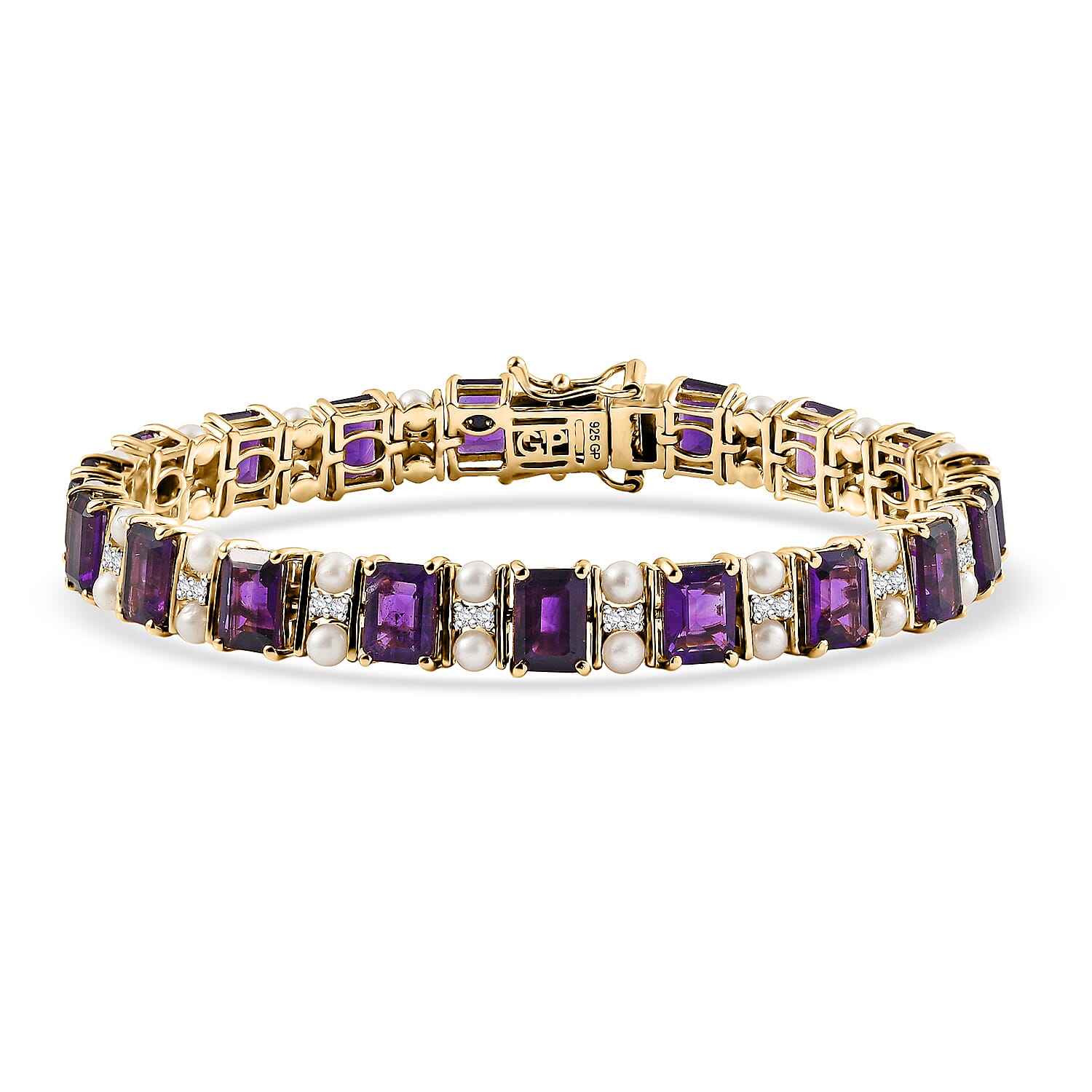 GP African Amethyst and Multi Gemstone 16.80 ctw Bracelet in 18K Vermeil Yellow Gold Over Sterling Silver (7.25 In)