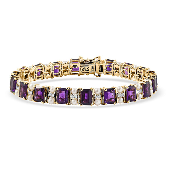 GP African Amethyst and Multi Gemstone 16.80 ctw Bracelet in 18K Vermeil Yellow Gold Over Sterling Silver (7.25 In)