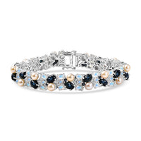 D'Joy Blue Star Sapphire (DF) and Multi Gemstone 19.65 ctw Bracelet in Rhodium Over Sterling Silver (6.50 In)