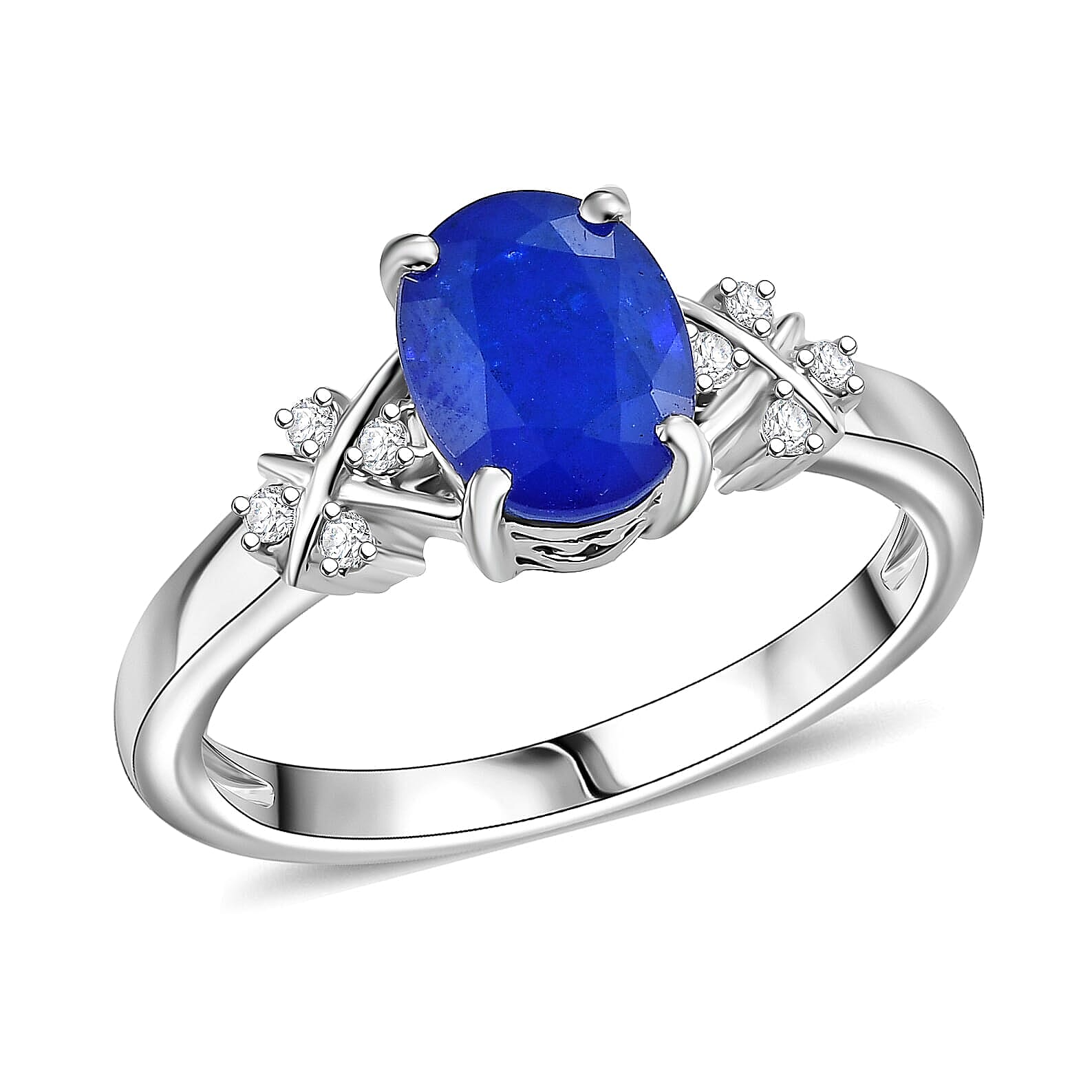 GP 10K White Gold AAA Tanzanian Blue Spinel, Diamond (I2) Ring (Size 10.0) 2.60 ctw