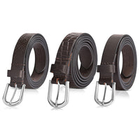 LA Marey Black and Cream Croco Genuine Leather Women's Set of 3 Belt (42 inches)