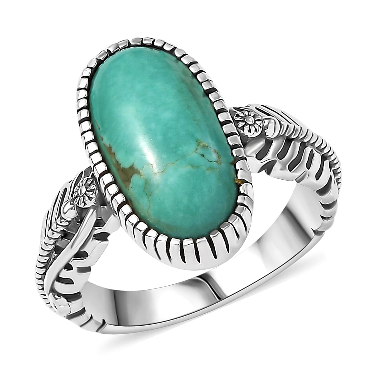D'Joy Artisan Crafted Tahoe Nevada Turquoise 4.50 ctw Feather Ring in Sterling Silver (Size 10.0)