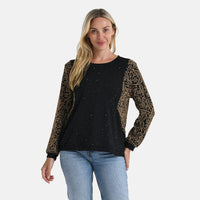 Tamsy Silver Lurex Sparkle Long Sleeve Blouse - S/M