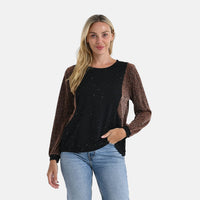 Tamsy Silver Lurex Sparkle Long Sleeve Blouse - S/M