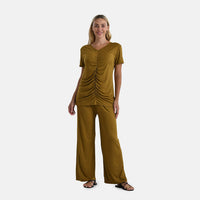 TAMSY Citrine Color Jersey Knit 2 Piece Set with Front Rouche