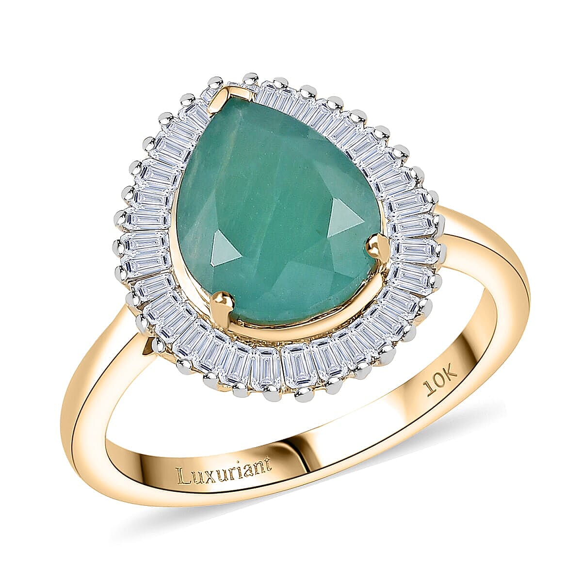 10K Yellow Gold Premium Grandidierite, Luxuriant Lab Grown Diamond (E-F, VS) Ring (Size 10.0) 3.75 ctw