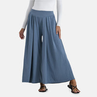 TAMSY Slate Blue Wide Leg Pleated Front Knit Trouser (Length 38.18", Waist 14.17")