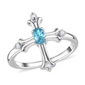 Cambodian Blue Zircon and White Zircon 0.50 ctw Ring in Rhodium Over Sterling Silver (Size 9.0) - Sticky add to cart bar