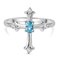 Cambodian Blue Zircon and White Zircon 0.50 ctw Ring in Rhodium Over Sterling Silver (Size 10.0)