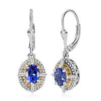 D'Joy Tanzanite, Natural Yellow and White Diamond 1.90 ctw Art Deco Earrings in Rhodium Over Sterling Silver