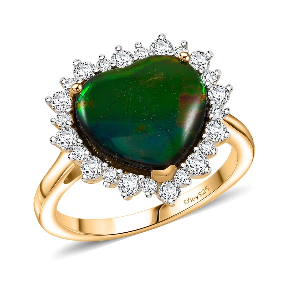 D'Joy Canadian Ammolite, Moissanite Ring in 18K Vermeil YG Over Sterling Silver (Size 10.0) 4.60 ctw