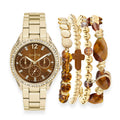 Jessica Carlyle Women's Shiny Gold Tone Metal Alloy Bracelet 34mm Analog Watch & Coordinating, Stackable Bracelet Set - Sticky add to cart bar